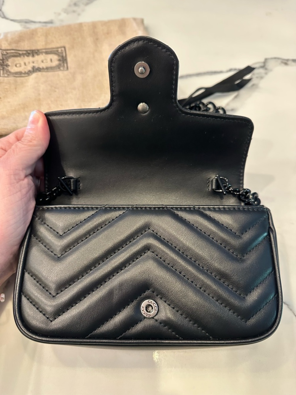 Gucci Black GG Marmont Mini Chain Bag - Picture 8 of 16